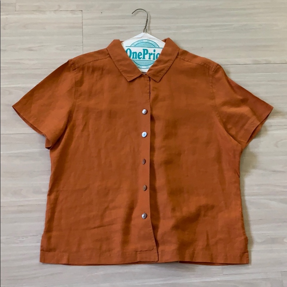 Copper Button Down shirt &Wide Legged Cropped Pant